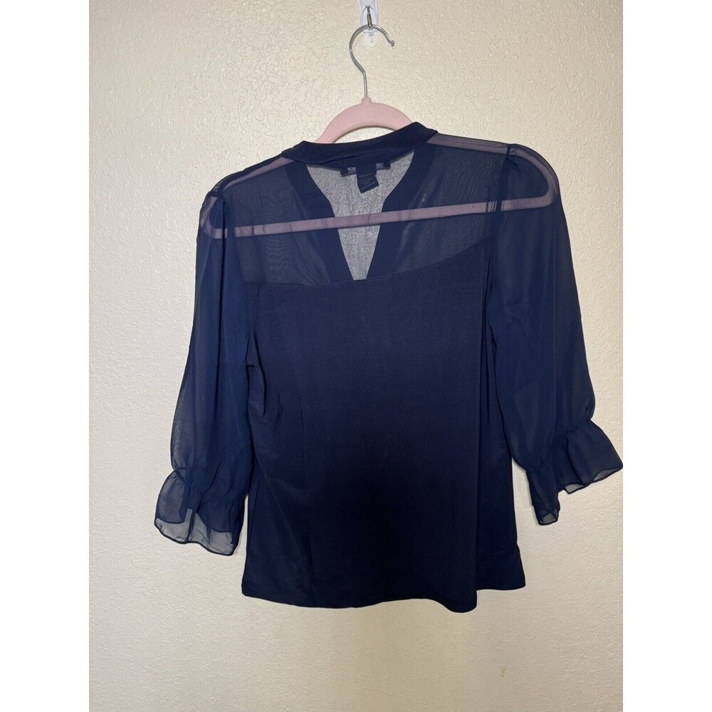 Adele & May navy blouse with sheer shoulders casual office Size Small - Picture 4 of 14